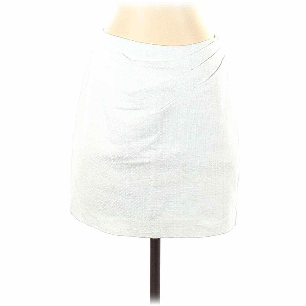 NANETTE LEPORE White Mini Skirt Sz 0 Lined Woven Cotton Zip Women's
